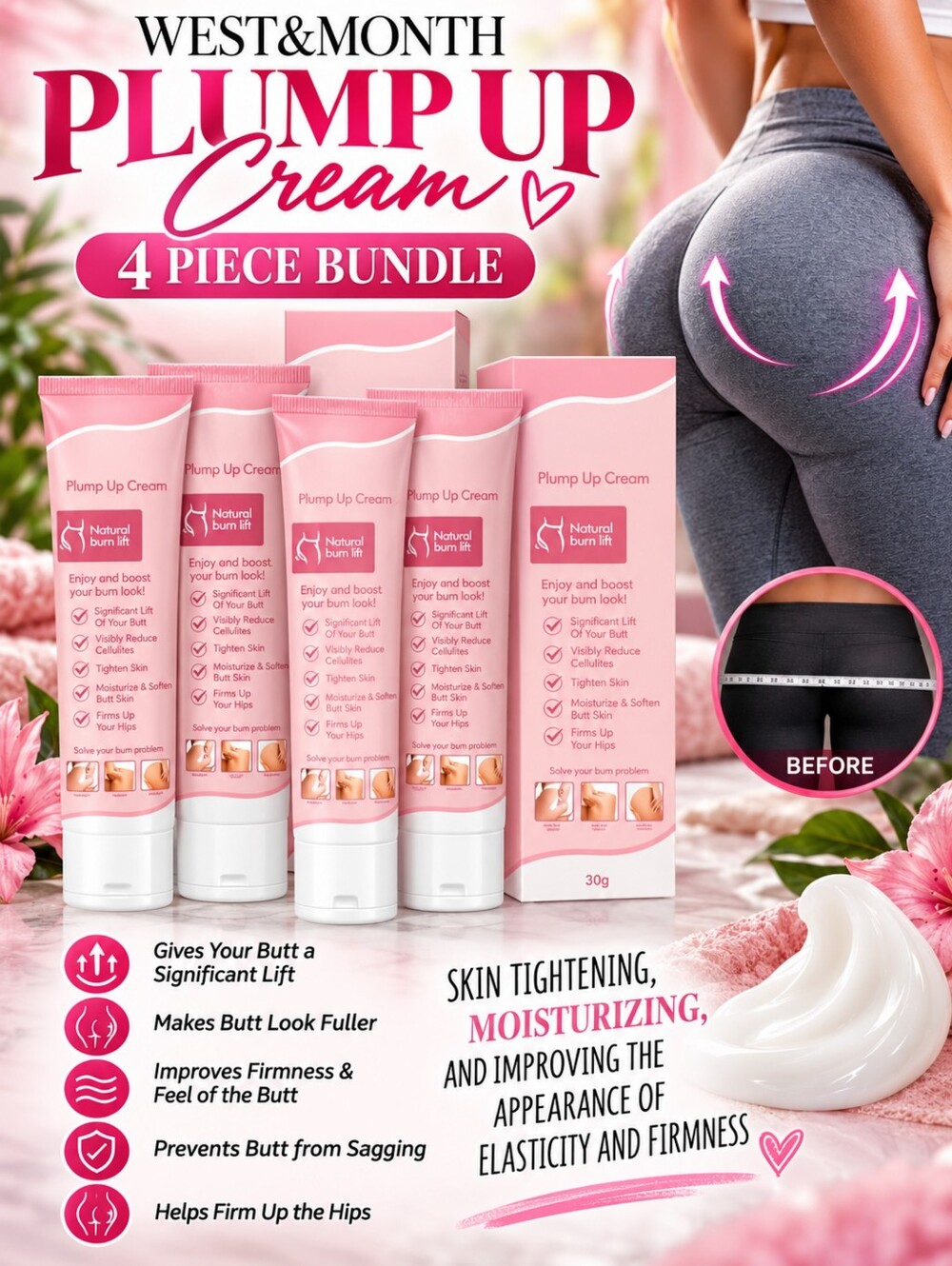 Set of 4 Plump Up Cream Lift Firming Cellulite Reduction Moisturizer